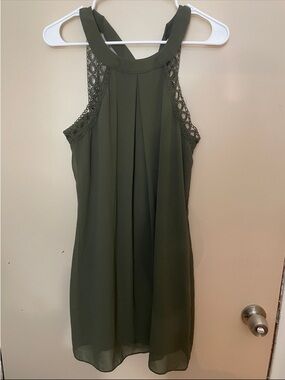Iz Byer Olive Halter Mini Dress with Lace Trim